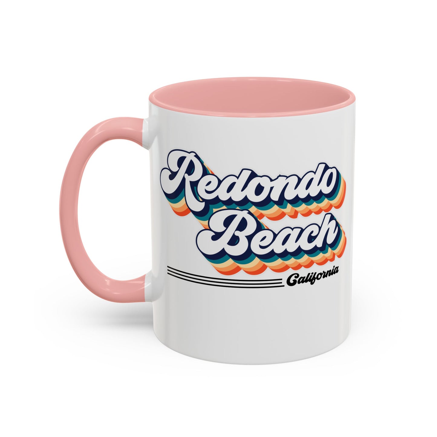 Coffee Mug, Redondo Beach Retro 80s Vibe Big Text, Tea Cup, Hot Chocolate Mug, Unique Gift for Beach Lovers, Birthday Gift for Coffee