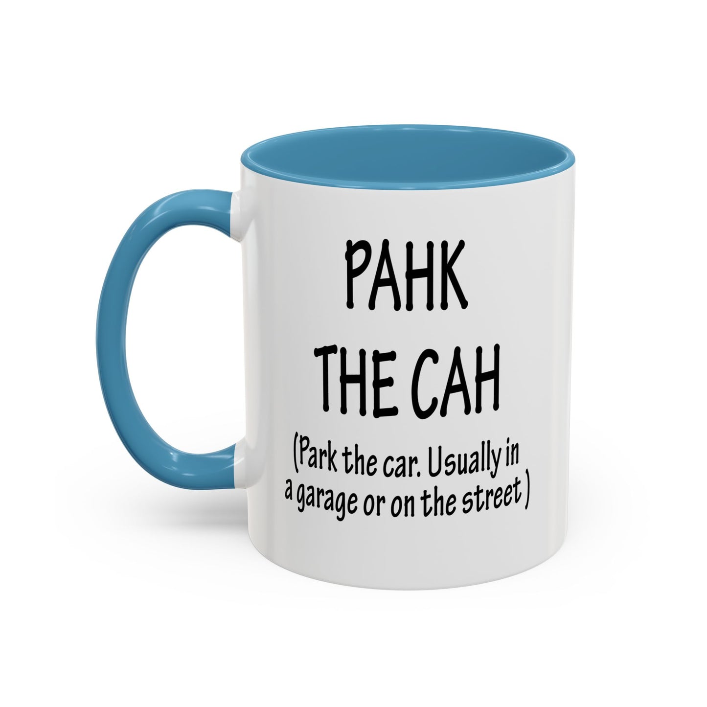 Accent Coffee Mug, Boston Pahk the Cah Funny Gift, Massachusetts Souvenir Cup, Tea Drinker Present, Office Desk Decor, Unique White Ceramic