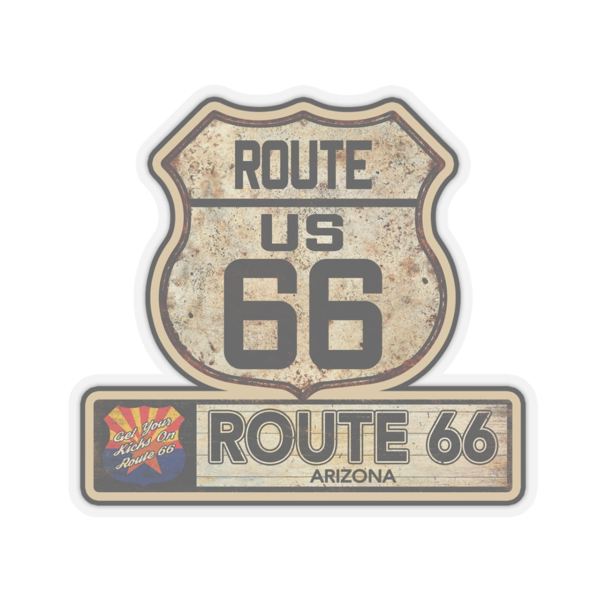 Vintage Arizona Route 66 Shield Sticker - Travel Souvenir Kiss-Cut Stickers