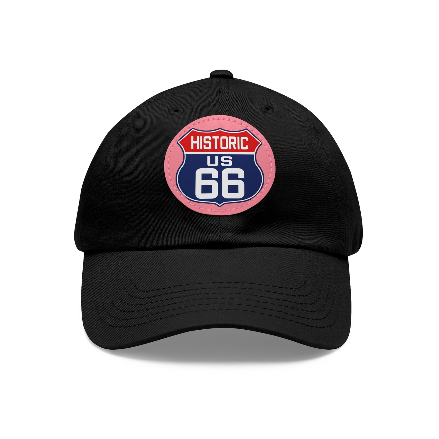 Route 66 Inspired Dad Hat in Red, White and Blue Dad Hat with Leather Patch (Round)