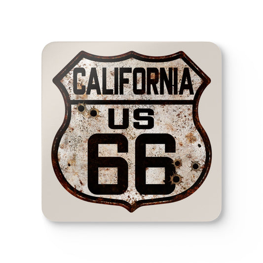 Vintage Rusty Route 66 Shield Corkwood Coaster Set