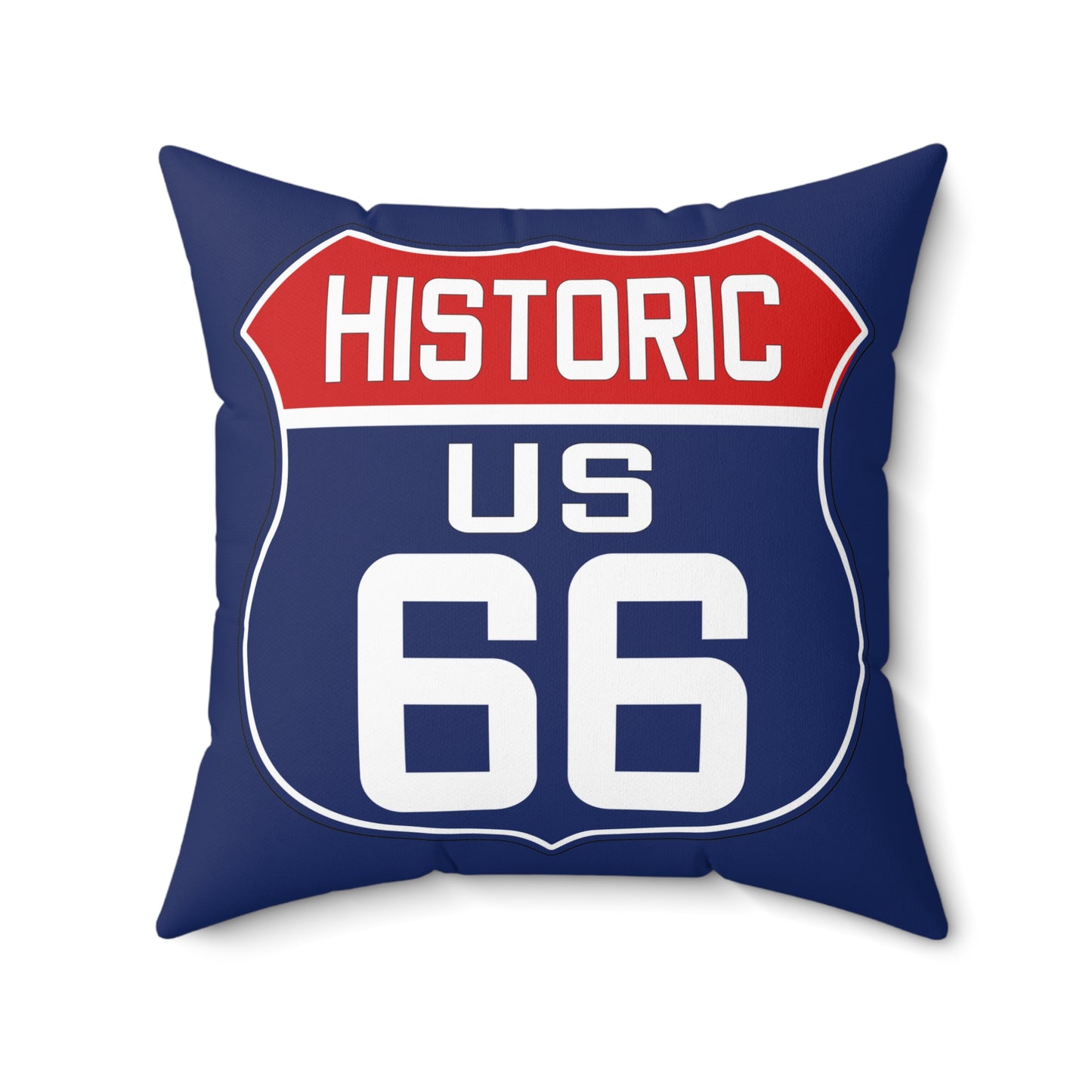 Patriotic Route 66 Pillow: Red White Blue Shield Design Spun Polyester Square Pillow