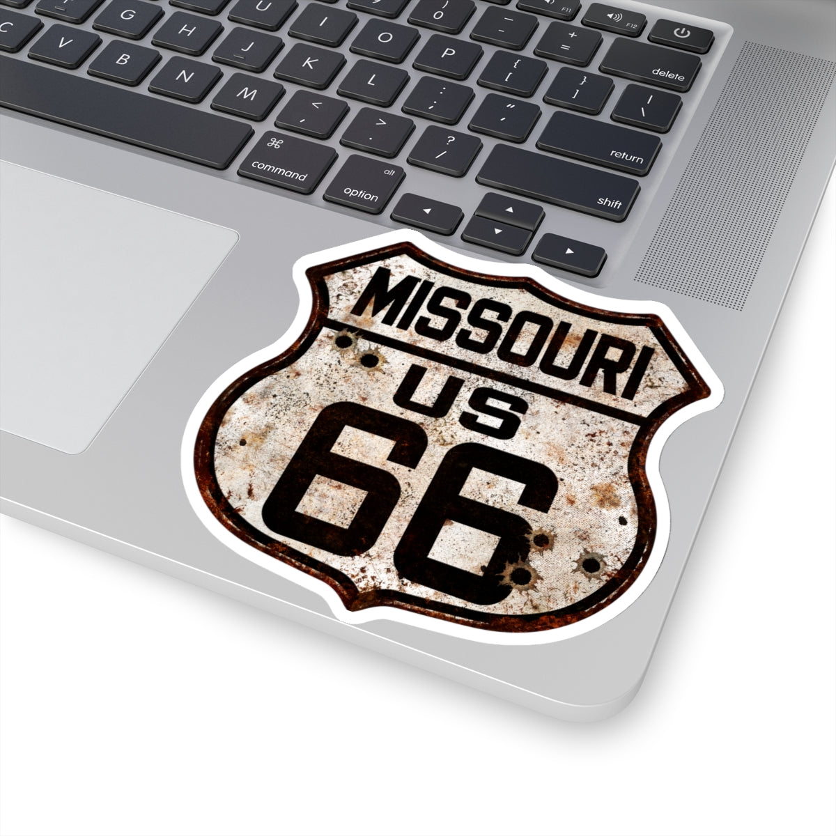 Copy of Sticker Vintage Missouri Route 66 Shield with Bullet Holes Kiss-Cut Stickers