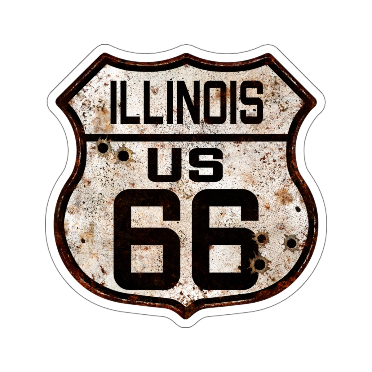 Sticker Vintage Illinois Route 66 Shield with Bullet Holes Kiss-Cut Stickers