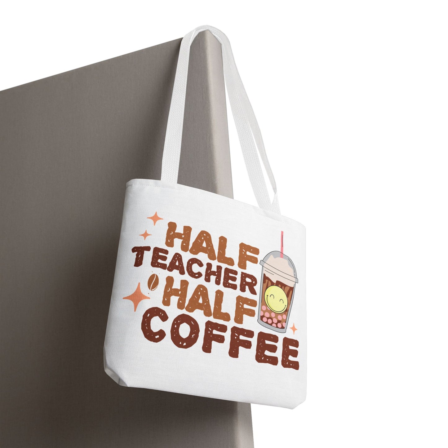 Funny Teacher Tote Bag - Half Teacher Half Coffee Design