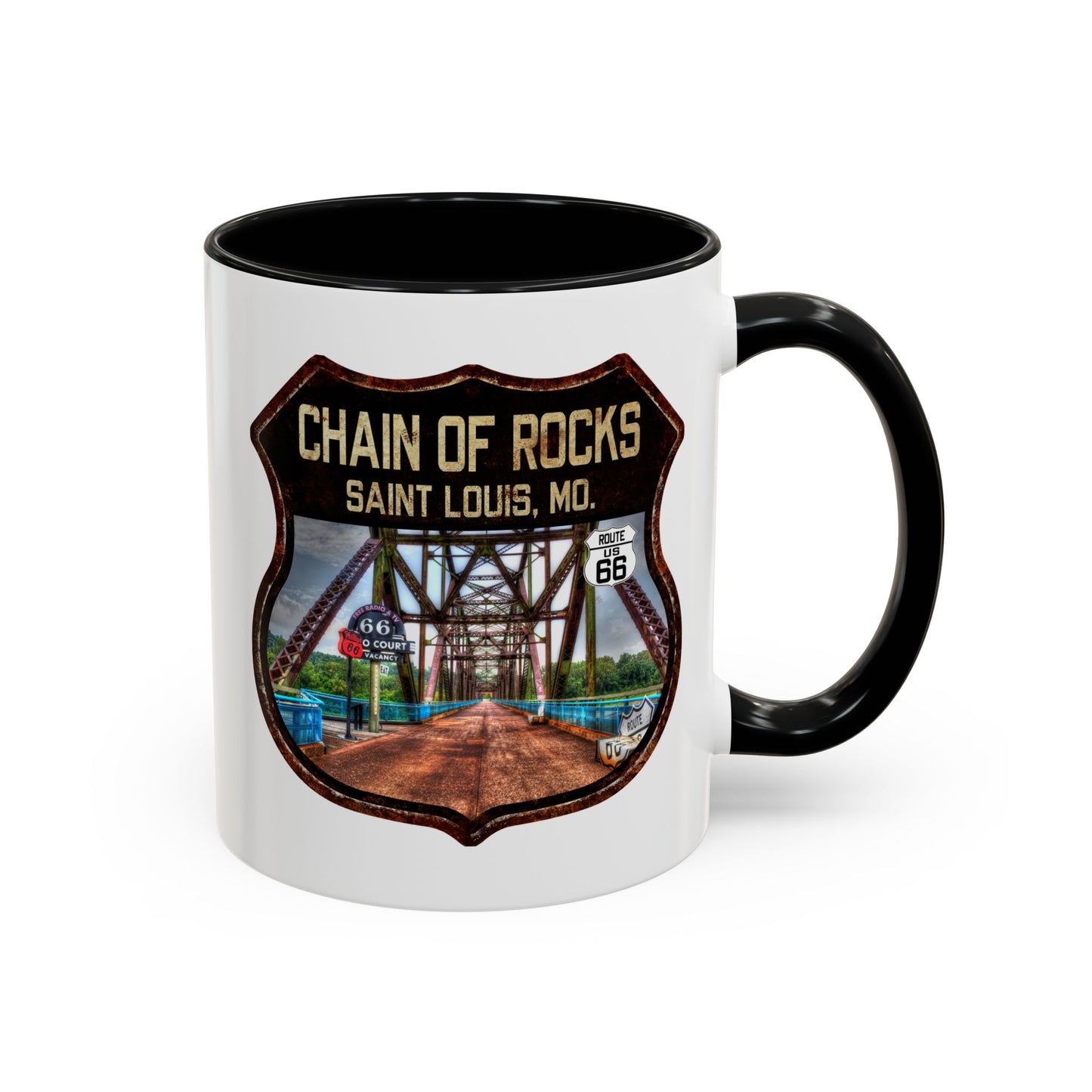 Mug Chain of Rocks Bridge Route 66 Shield Illinois 11oz