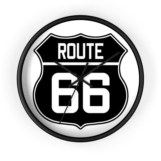 Retro Black and White Route 66 Wall Clock - Vintage Travel Decor Wall Clock