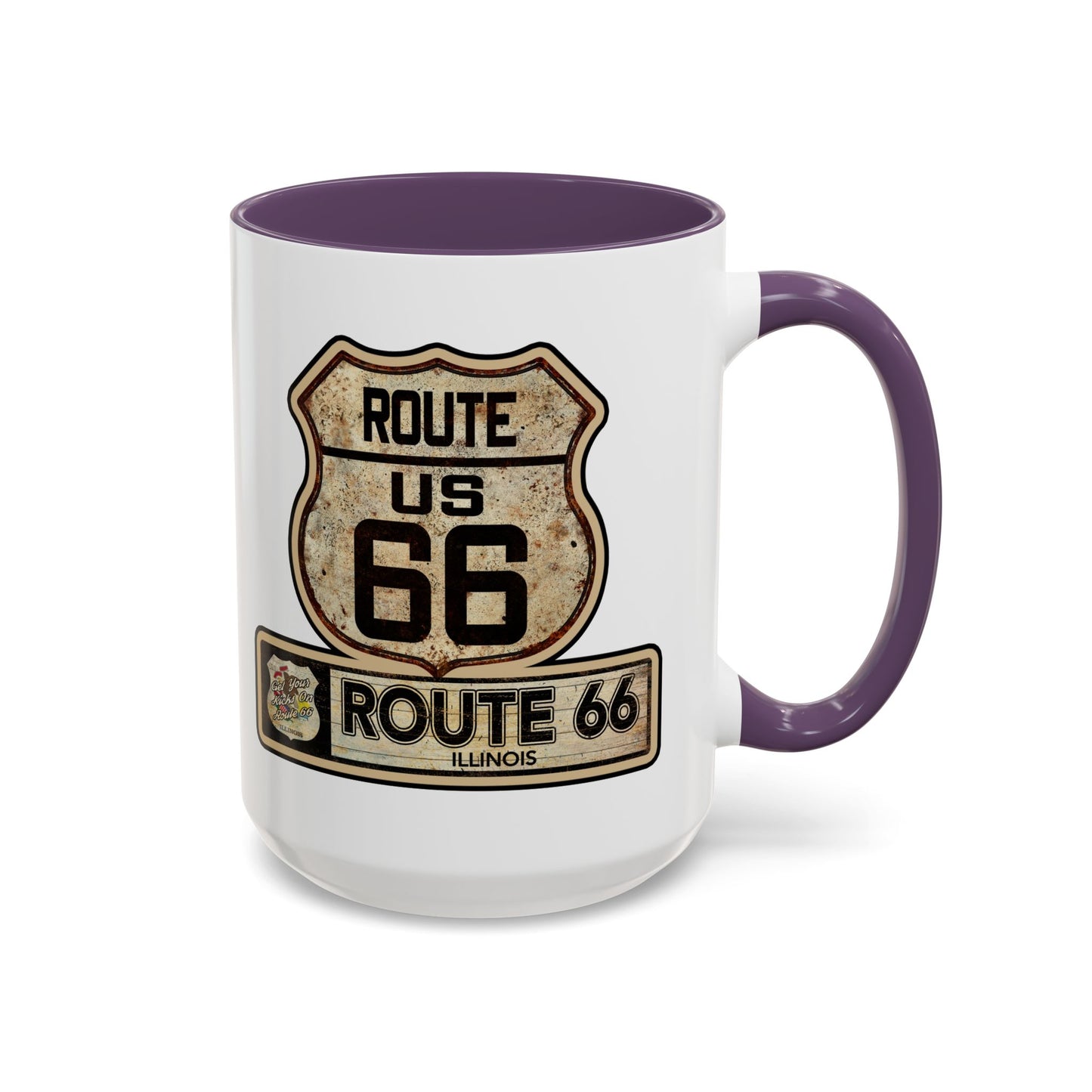 Mug, Vintage Route 66 Shield with Illinois State flag Coffee Cup, Gift for Traveler, Illinois Souvenir Drinkware, Route 66 Collector Mug,