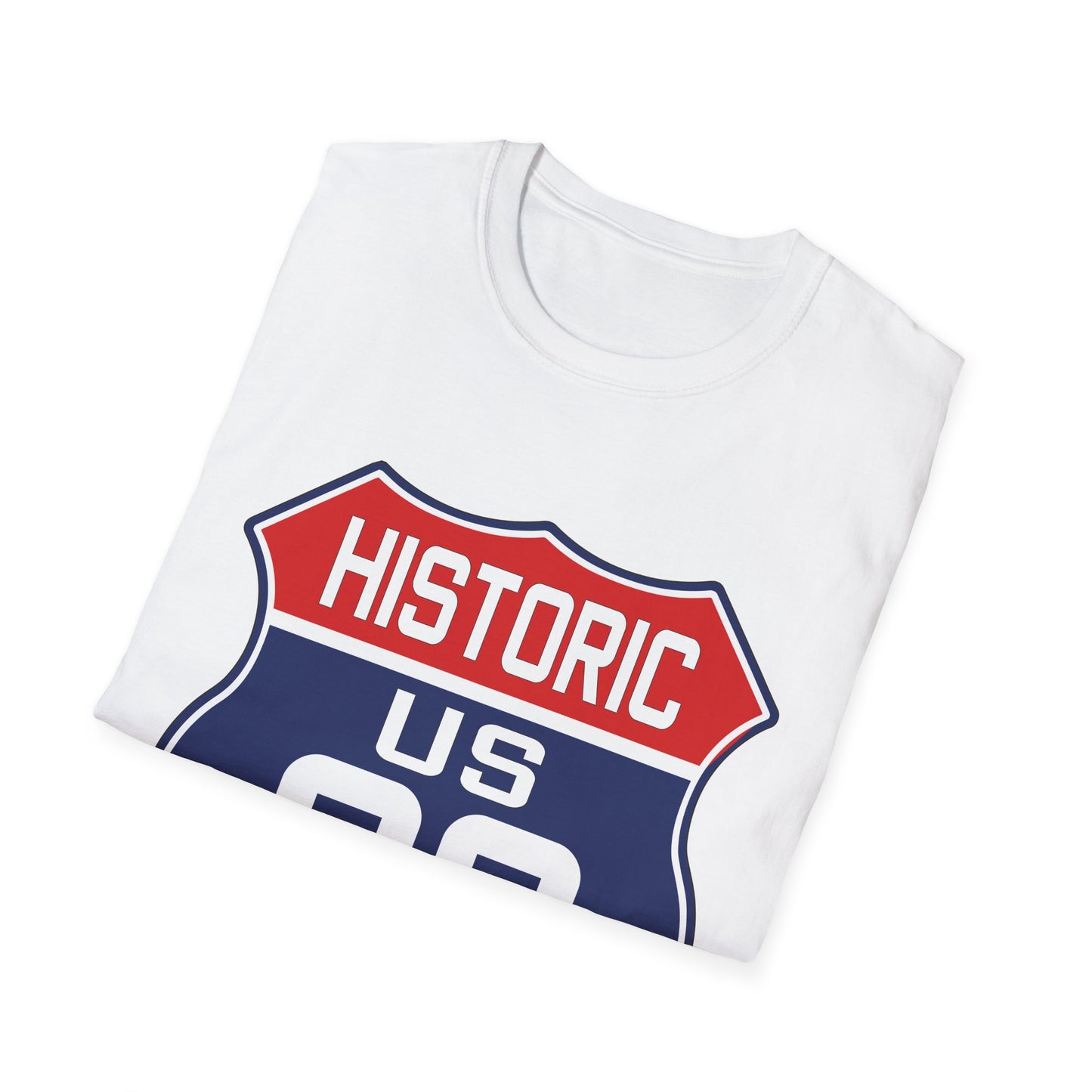 Patriotic Route 66 Tee in Red, White and Blue Unisex Softstyle T-Shirt