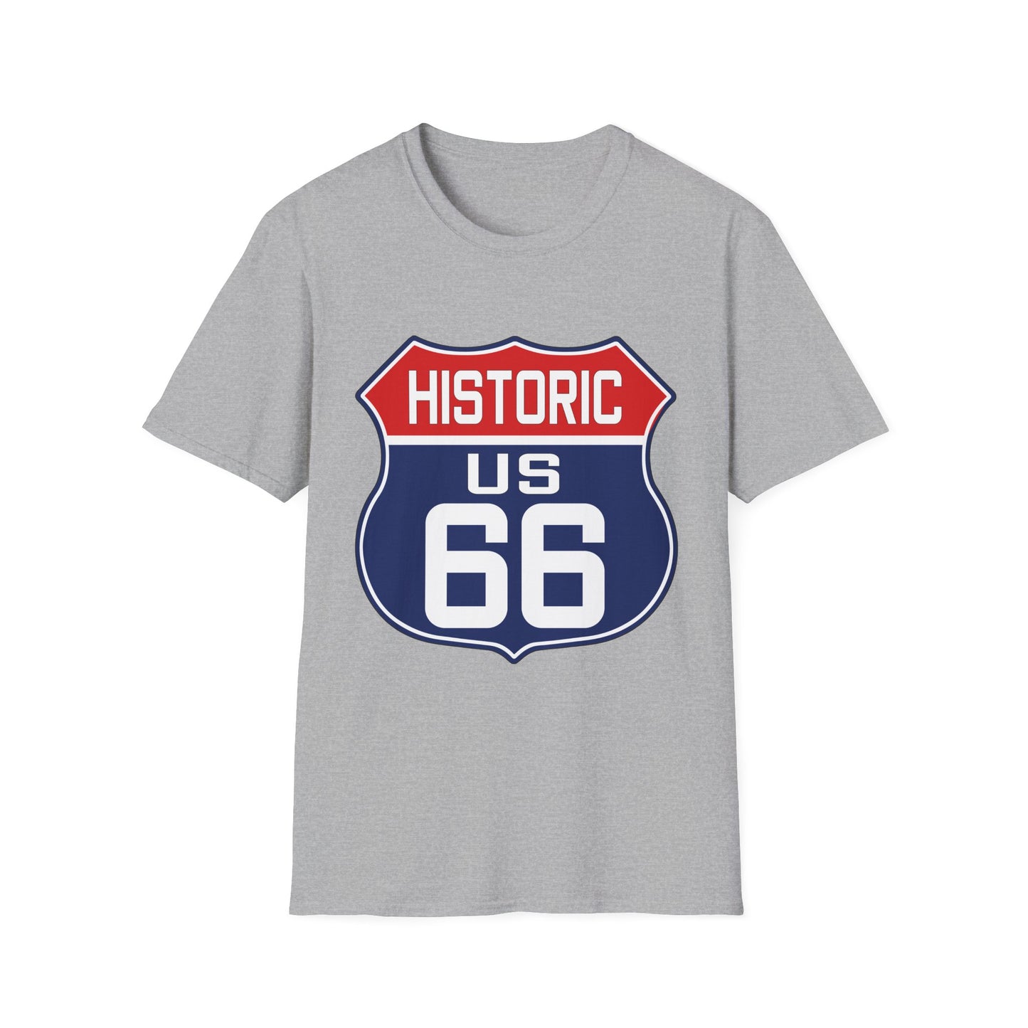 Patriotic Route 66 Tee in Red, White and Blue Unisex Softstyle T-Shirt