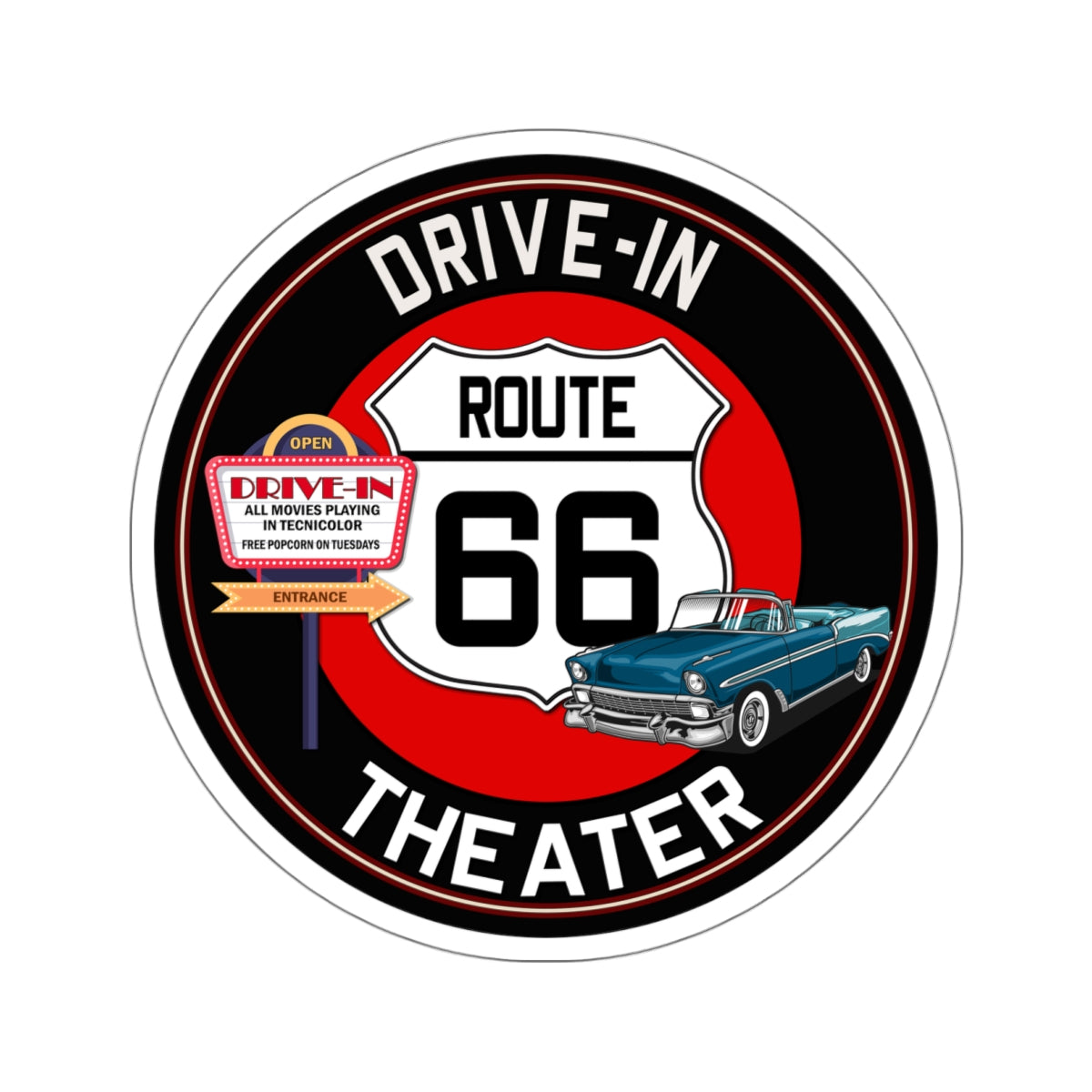 Sticker Route 66 Drive In Theater Kiss-Cut Stickers