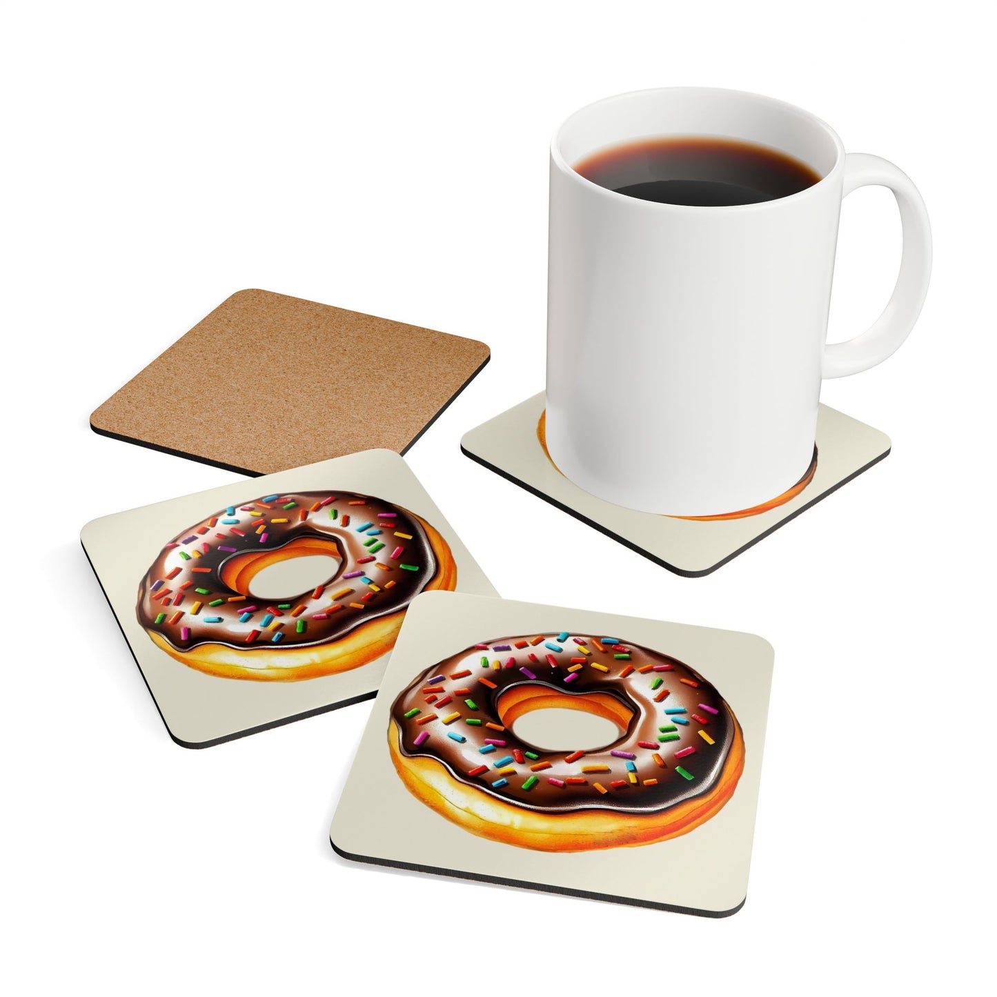 Yummy Chocolate Donut Coasters Corkwood Coaster Set Corkwood Coaster Set