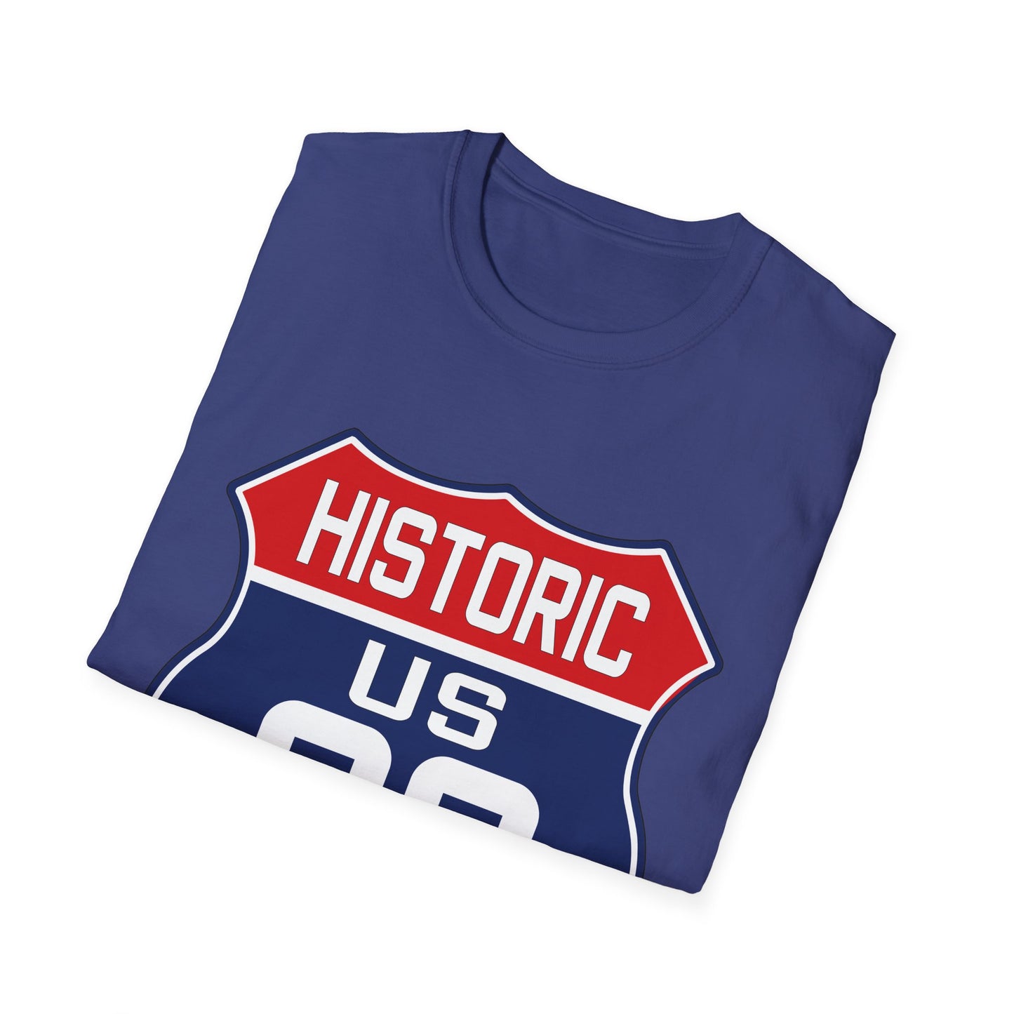 Patriotic Route 66 Tee in Red, White and Blue Unisex Softstyle T-Shirt