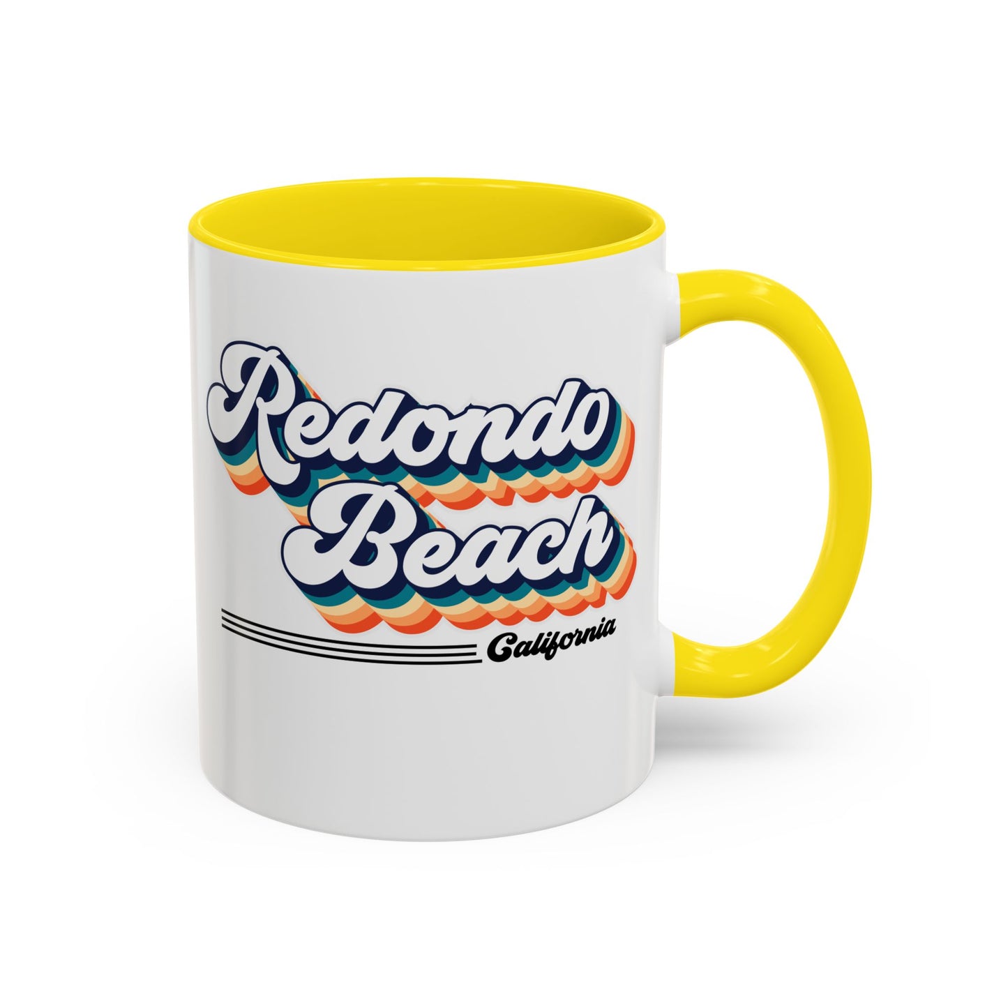 Coffee Mug, Redondo Beach Retro 80s Vibe Big Text, Tea Cup, Hot Chocolate Mug, Unique Gift for Beach Lovers, Birthday Gift for Coffee