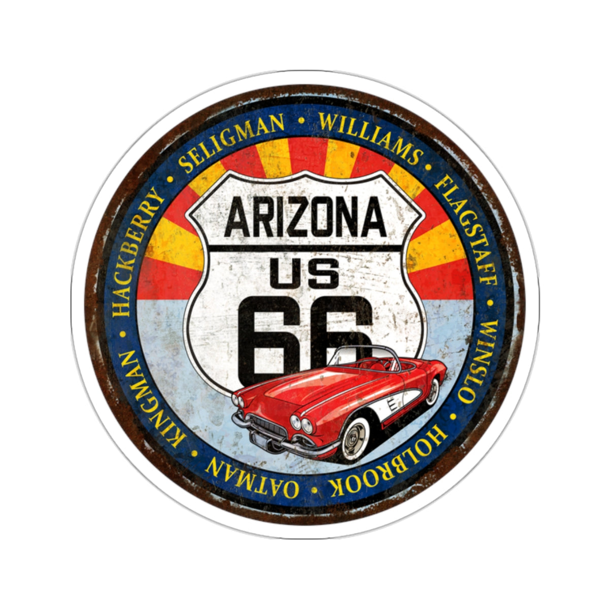 Sticker Vintage Blue Arizona Route 66 Round Kiss-Cut Stickers