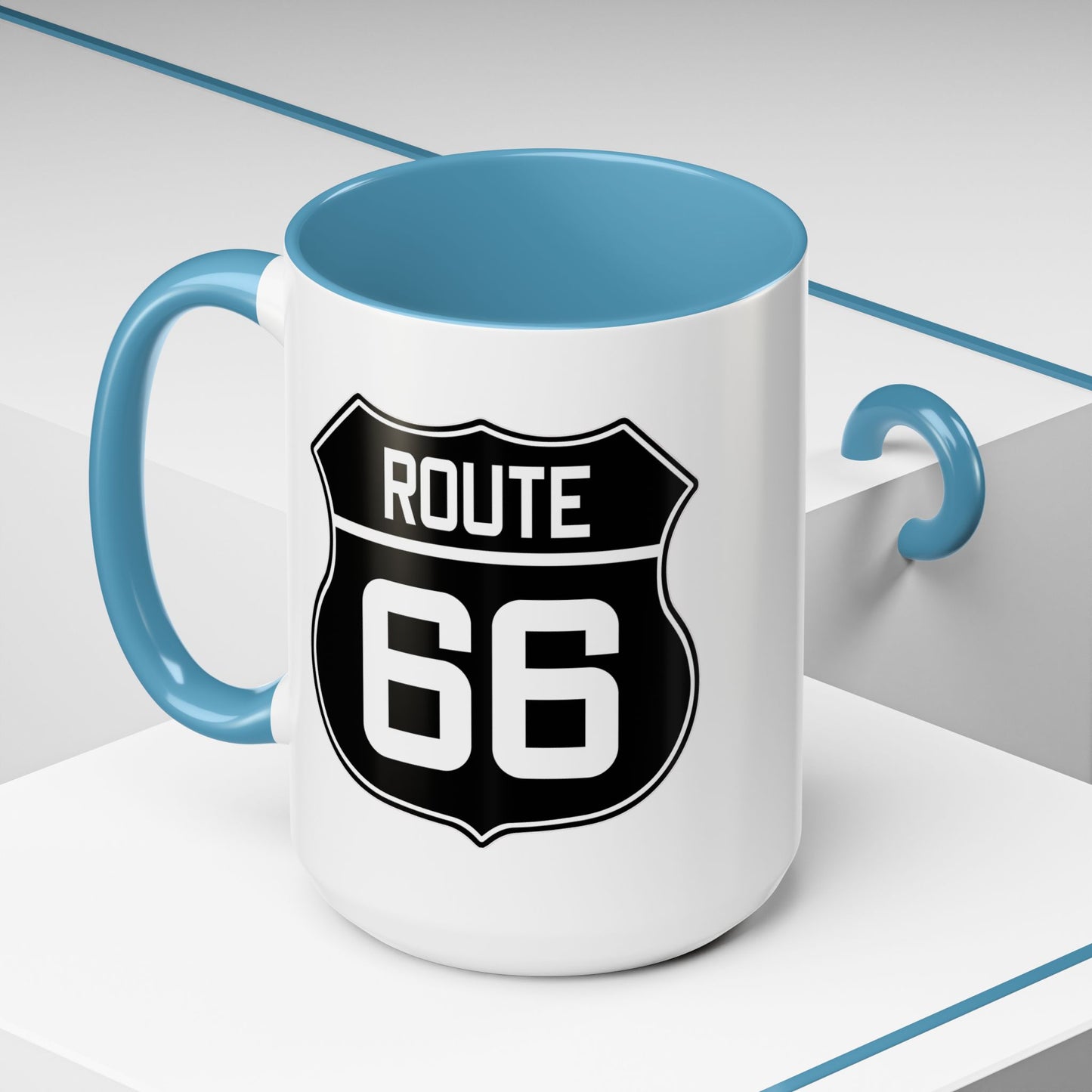 Coffee Mug Black and White Route 66 Highway Shield Design