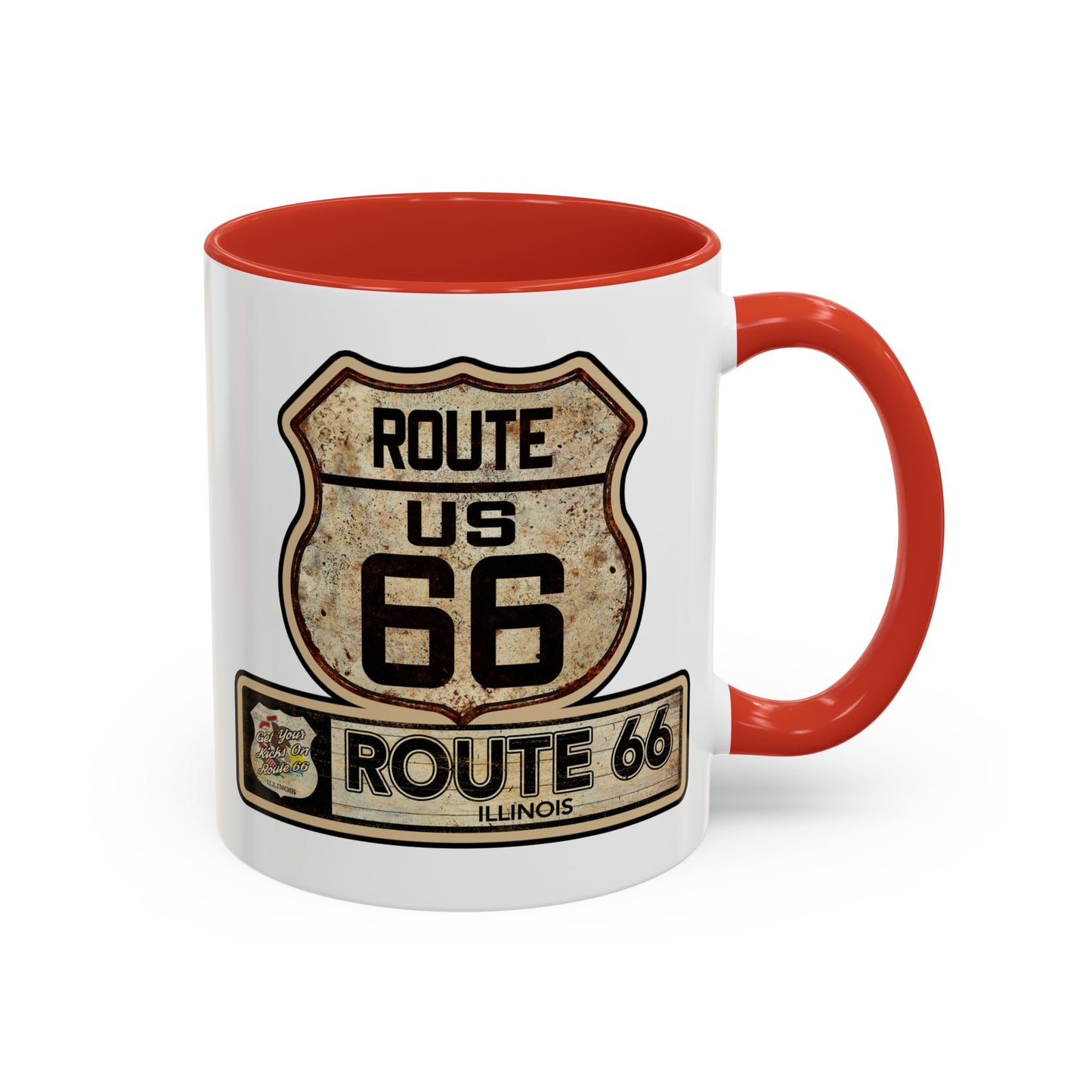 Mug, Vintage Route 66 Shield with Illinois State flag Coffee Cup, Gift for Traveler, Illinois Souvenir Drinkware, Route 66 Collector Mug,