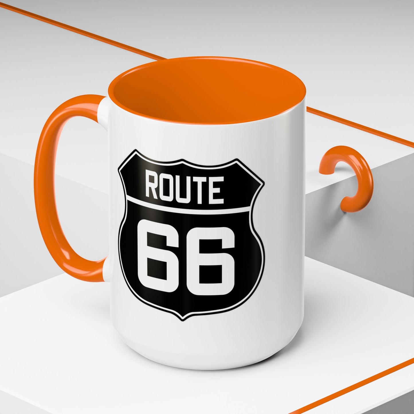 Coffee Mug Black and White Route 66 Highway Shield Design