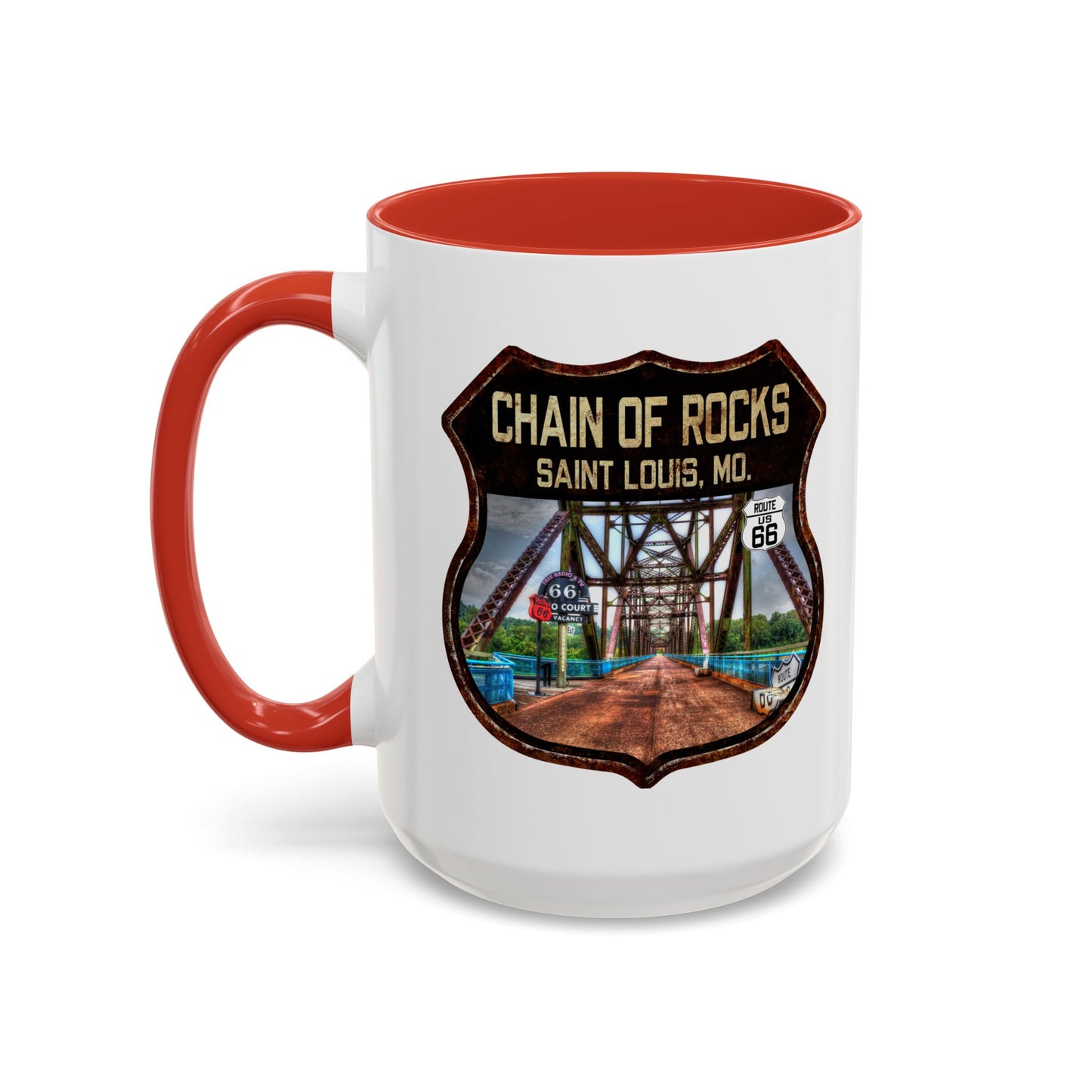 Mug Chain of Rocks Bridge Route 66 Shield Illinois 11oz