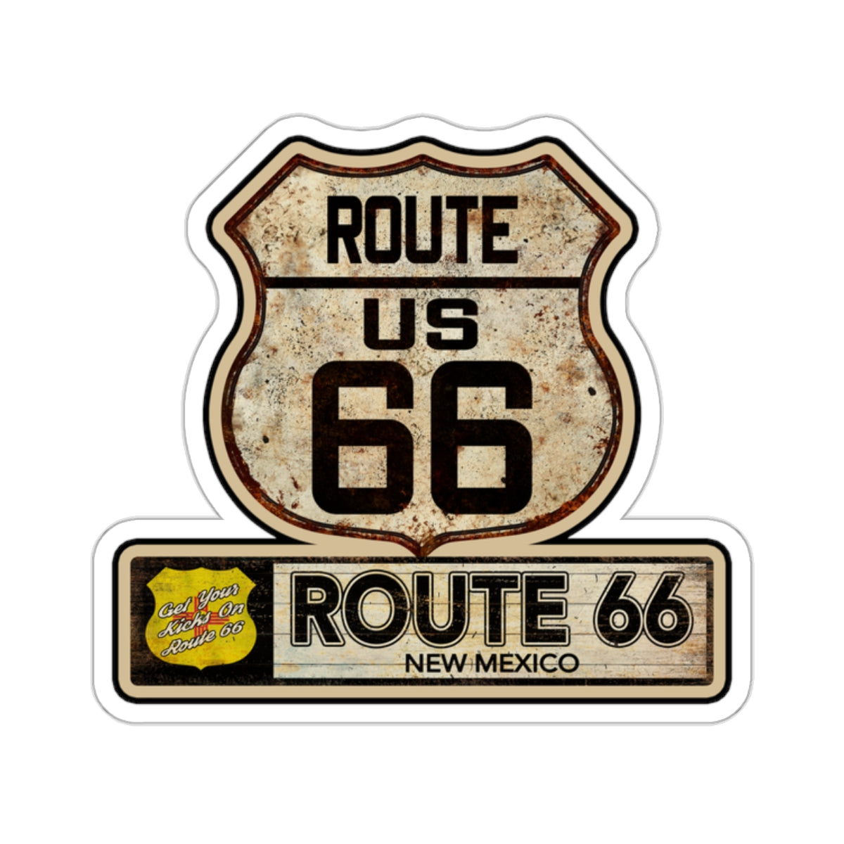 Vintage New Mexico Route 66 Shield Sticker - Travel Souvenir Kiss-Cut Stickers