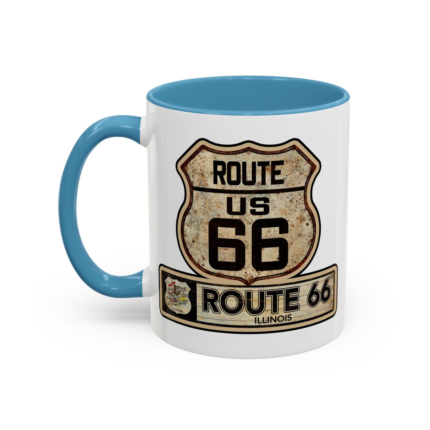 Mug, Vintage Route 66 Shield with Illinois State flag Coffee Cup, Gift for Traveler, Illinois Souvenir Drinkware, Route 66 Collector Mug,