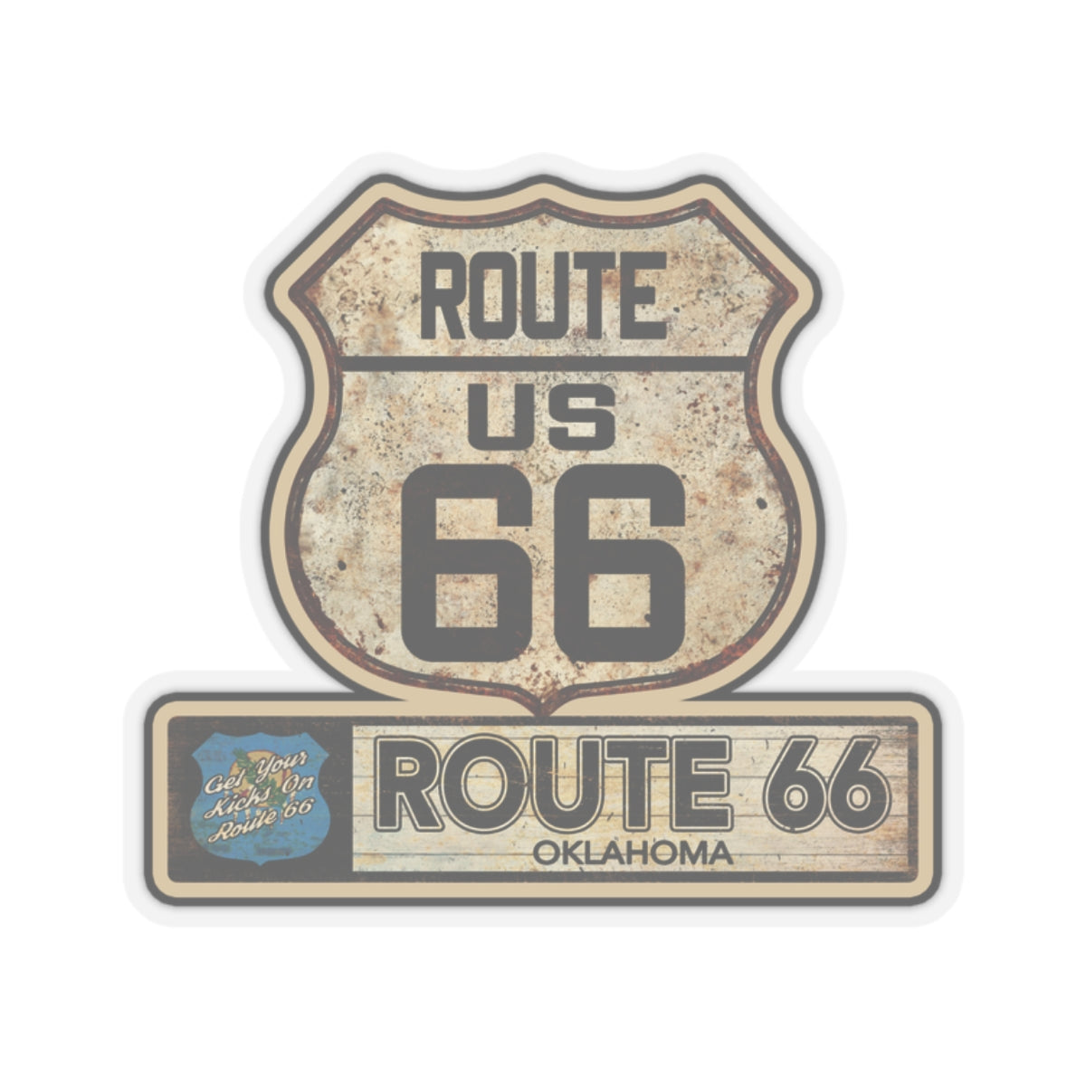 Vintage Oklahoma Route 66 Shield Sticker - Travel Souvenir Kiss-Cut Stickers