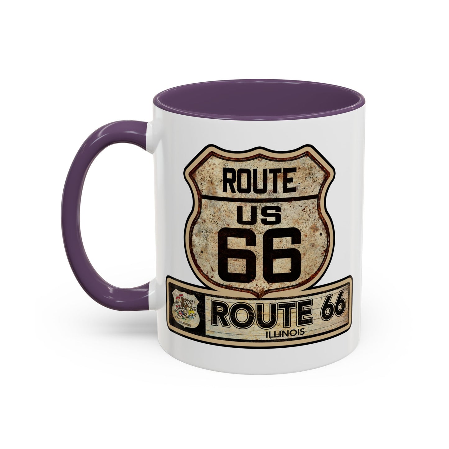 Mug, Vintage Route 66 Shield with Illinois State flag Coffee Cup, Gift for Traveler, Illinois Souvenir Drinkware, Route 66 Collector Mug,