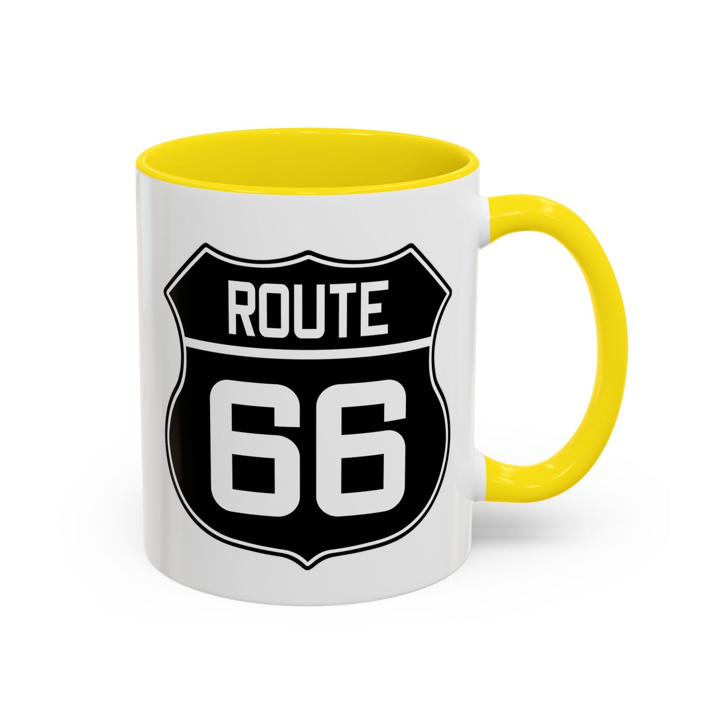 Coffee Mug Black and White Route 66 Highway Shield Design