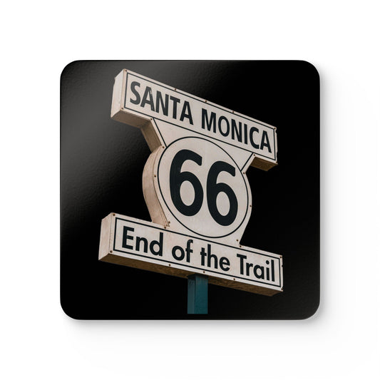 Vintage Route 66 Santa Monica End of the Trail Corkwood Coaster Set