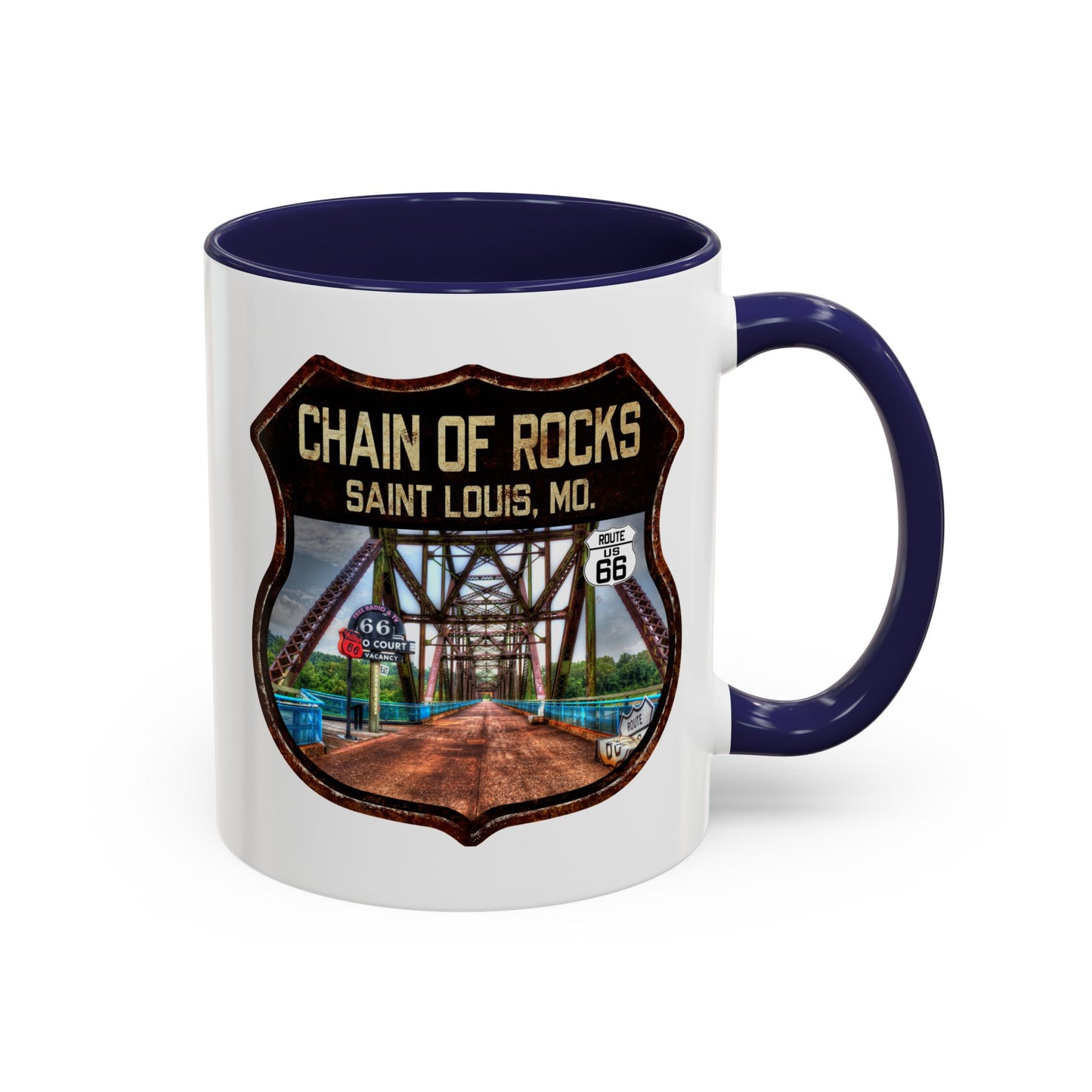 Mug Chain of Rocks Bridge Route 66 Shield Illinois 11oz