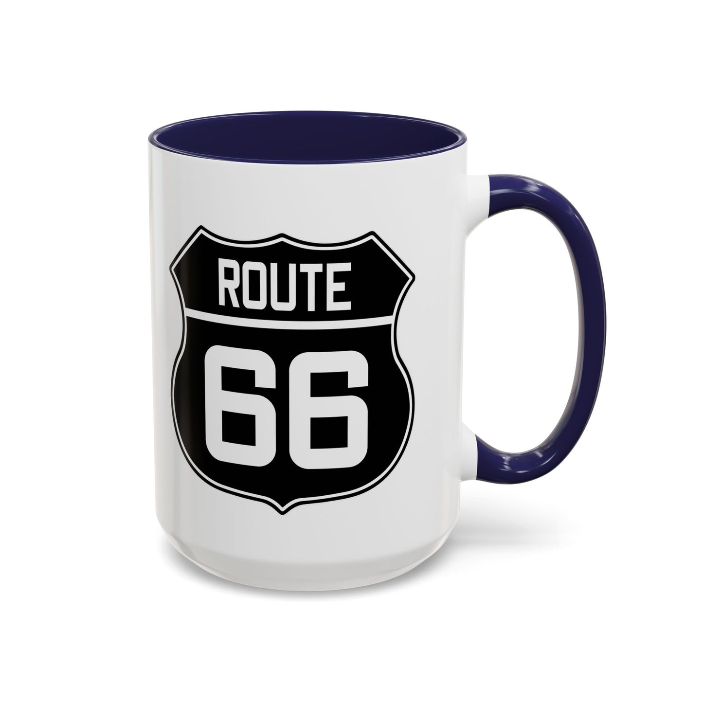 Coffee Mug Black and White Route 66 Highway Shield Design