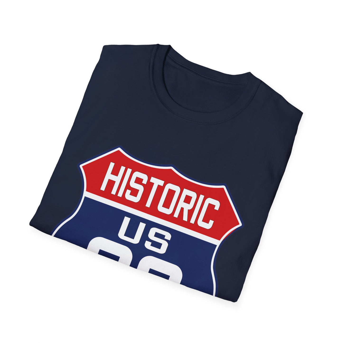 Patriotic Route 66 Tee in Red, White and Blue Unisex Softstyle T-Shirt