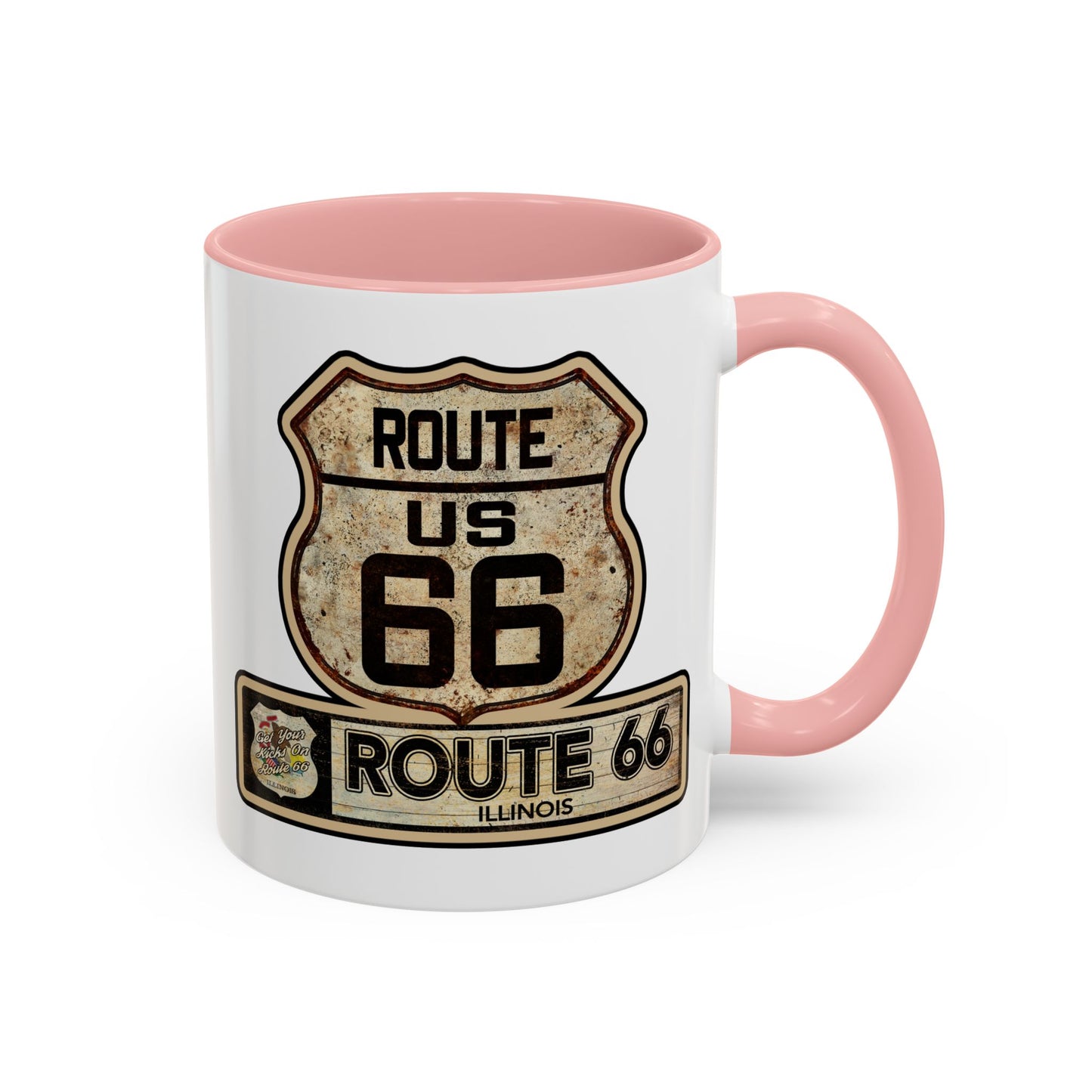 Mug, Vintage Route 66 Shield with Illinois State flag Coffee Cup, Gift for Traveler, Illinois Souvenir Drinkware, Route 66 Collector Mug,