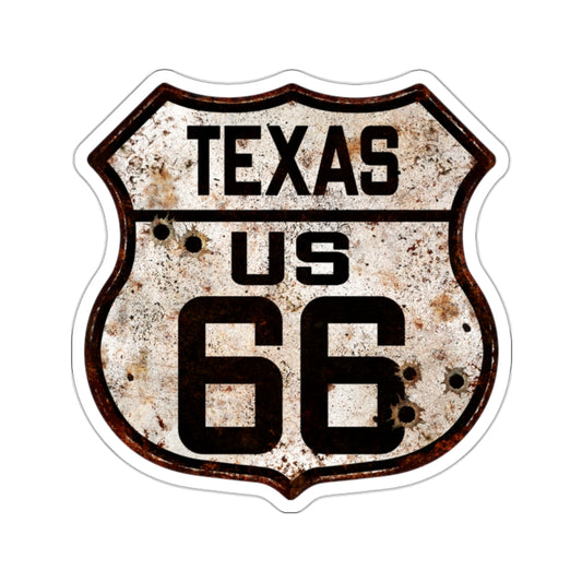 Sticker Vintage Texas Route 66 Shield with Bullet Holes Kiss-Cut Stickers