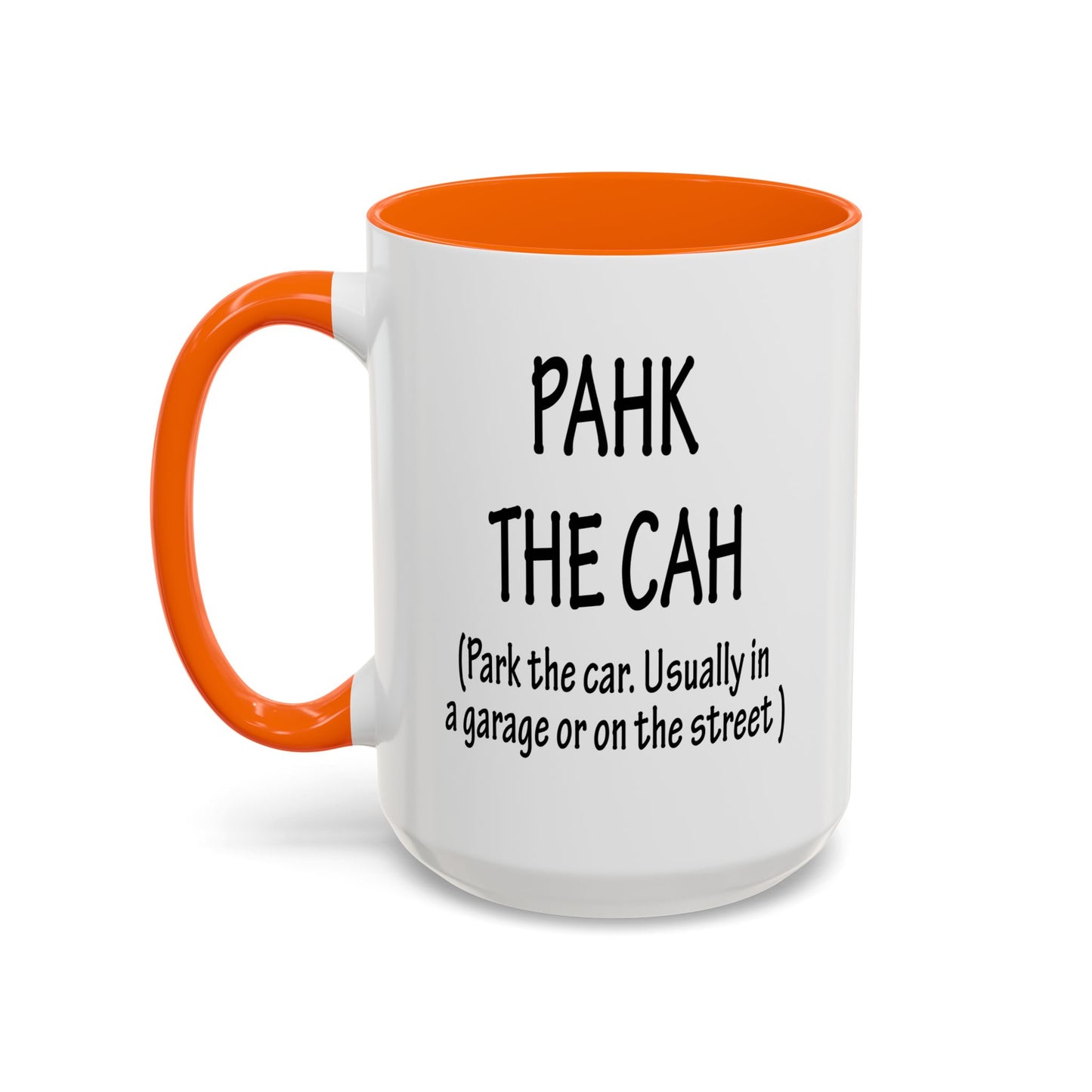 Accent Coffee Mug, Boston Pahk the Cah Funny Gift, Massachusetts Souvenir Cup, Tea Drinker Present, Office Desk Decor, Unique White Ceramic