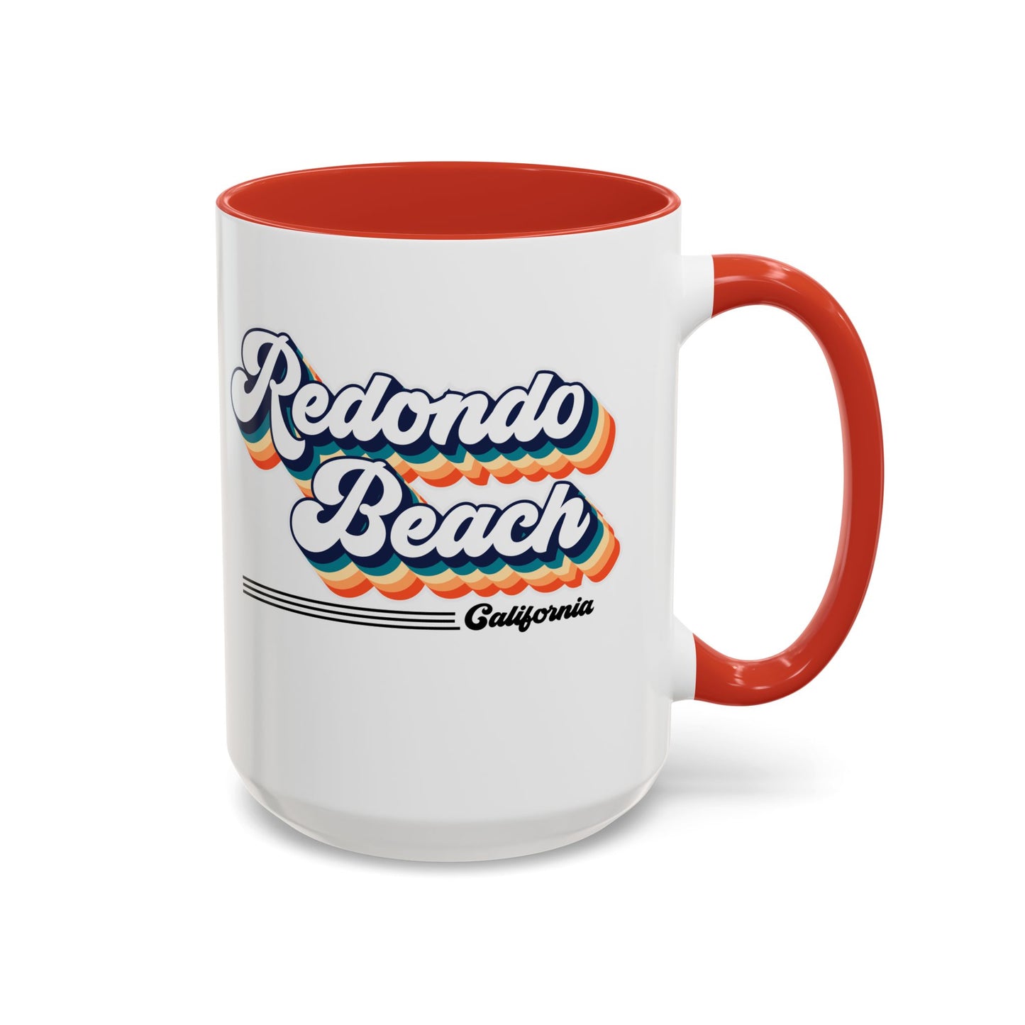 Coffee Mug, Redondo Beach Retro 80s Vibe Big Text, Tea Cup, Hot Chocolate Mug, Unique Gift for Beach Lovers, Birthday Gift for Coffee