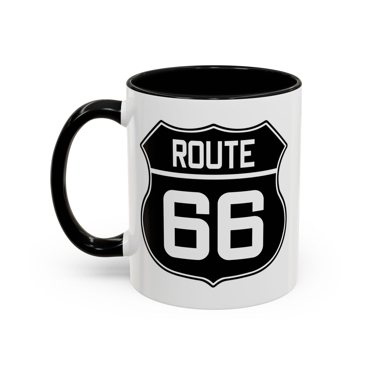 Coffee Mug Black and White Route 66 Highway Shield Design