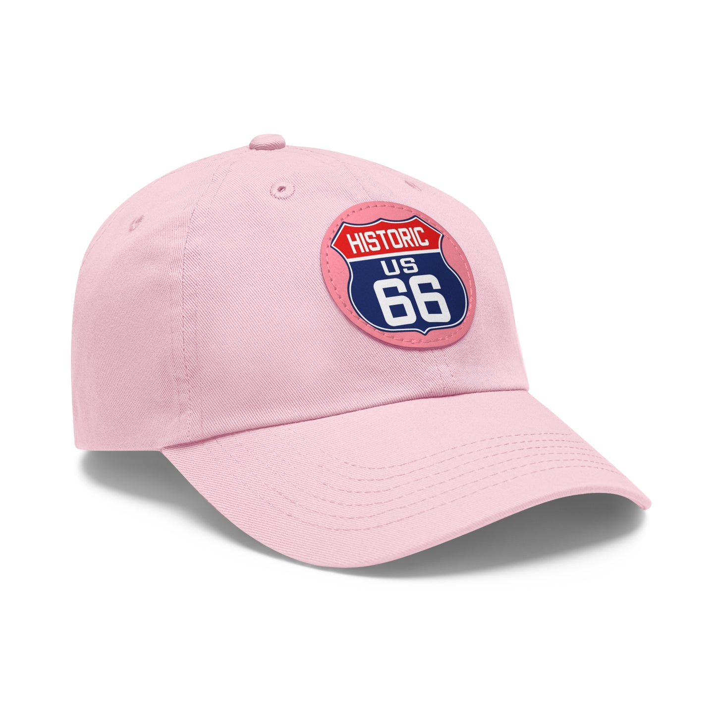 Route 66 Inspired Dad Hat in Red, White and Blue Dad Hat with Leather Patch (Round)