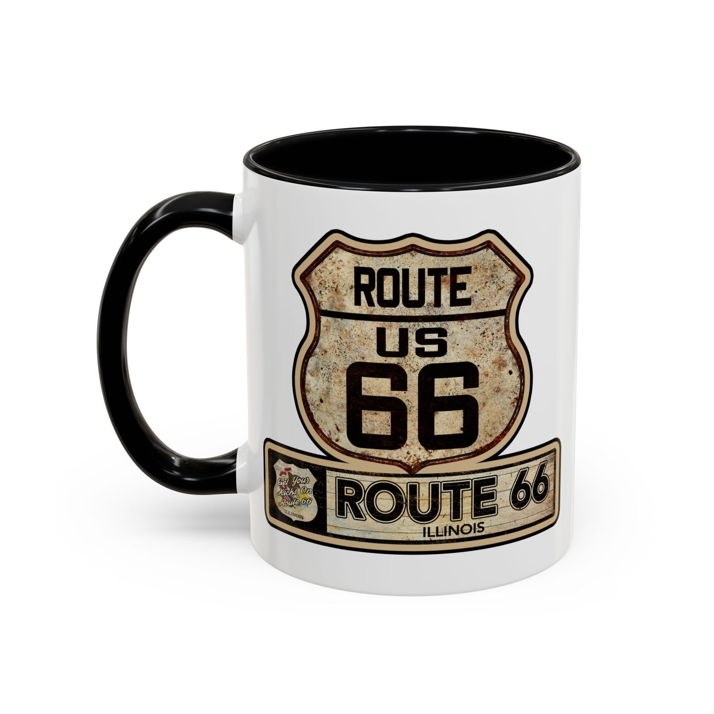 Mug, Vintage Route 66 Shield with Illinois State flag Coffee Cup, Gift for Traveler, Illinois Souvenir Drinkware, Route 66 Collector Mug,