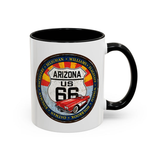 Retro Arizona Route 66 Sign Coffee Mug - Vintage Round Style Mug (11, 15oz)