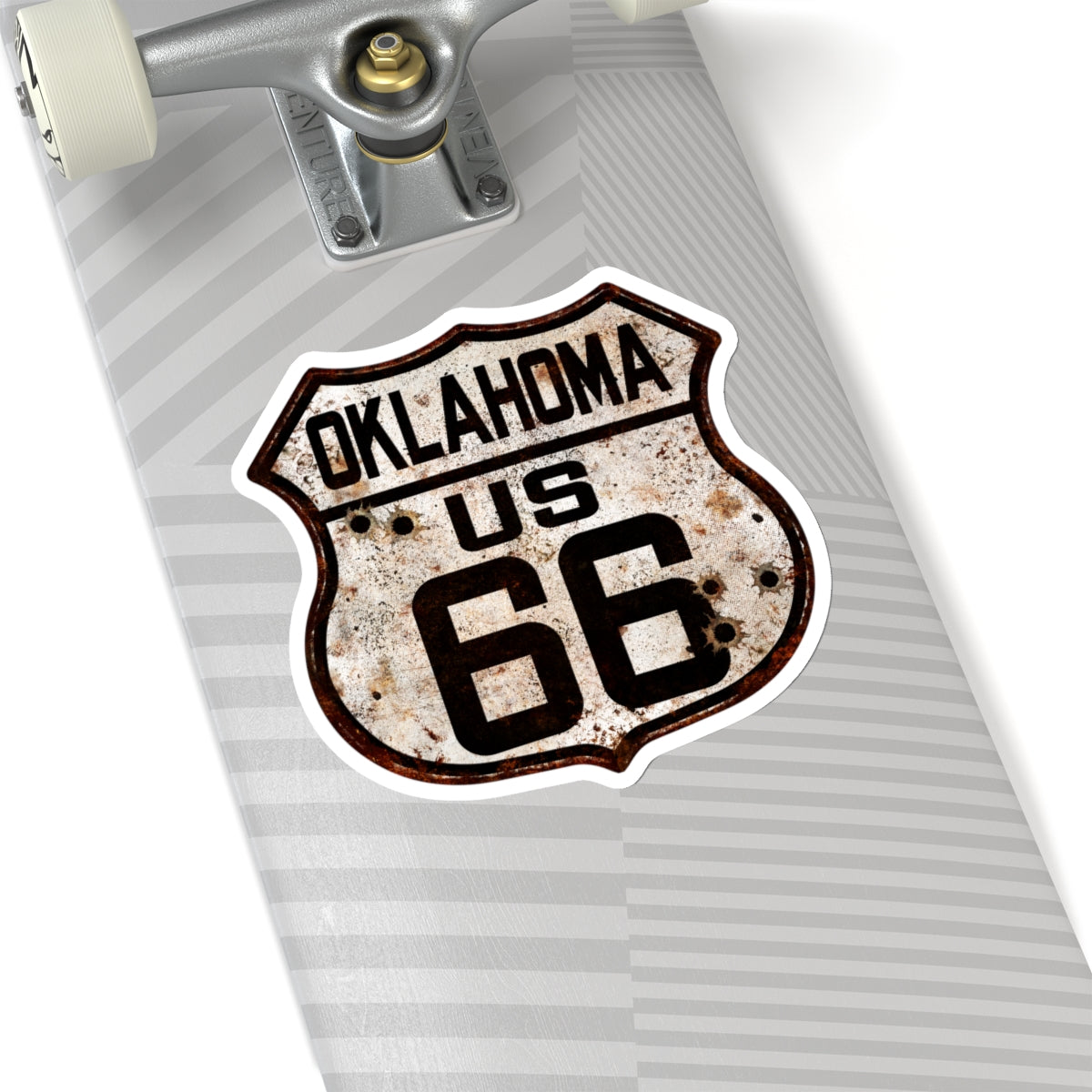 Sticker Vintage Oklahoma Route 66 Shield with Bullet Holes Kiss-Cut Stickers