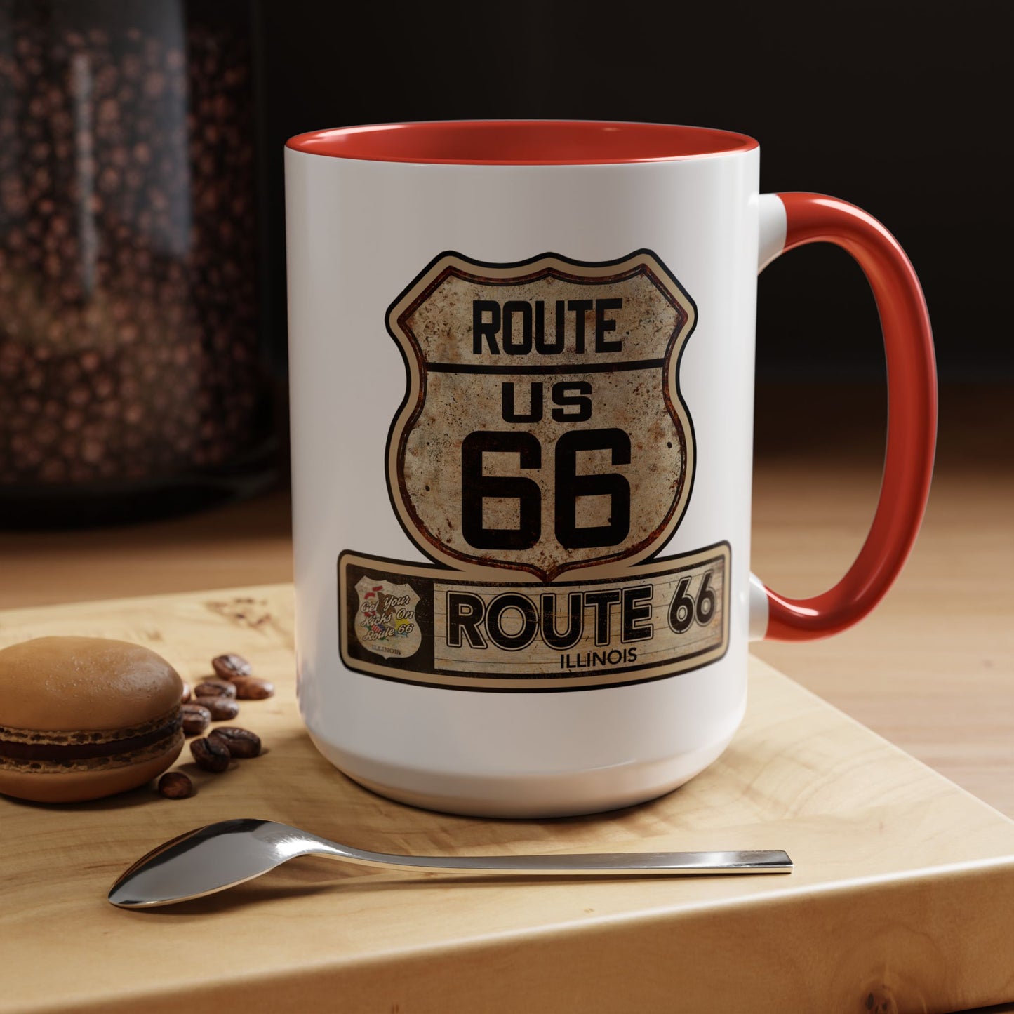 Mug, Vintage Route 66 Shield with Illinois State flag Coffee Cup, Gift for Traveler, Illinois Souvenir Drinkware, Route 66 Collector Mug,