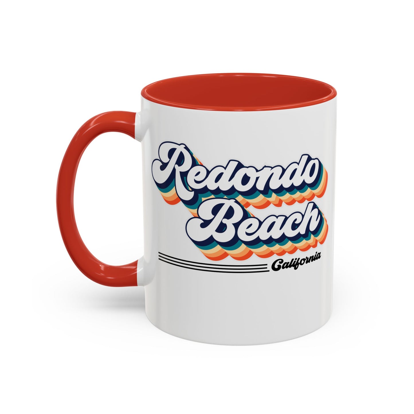 Coffee Mug, Redondo Beach Retro 80s Vibe Big Text, Tea Cup, Hot Chocolate Mug, Unique Gift for Beach Lovers, Birthday Gift for Coffee