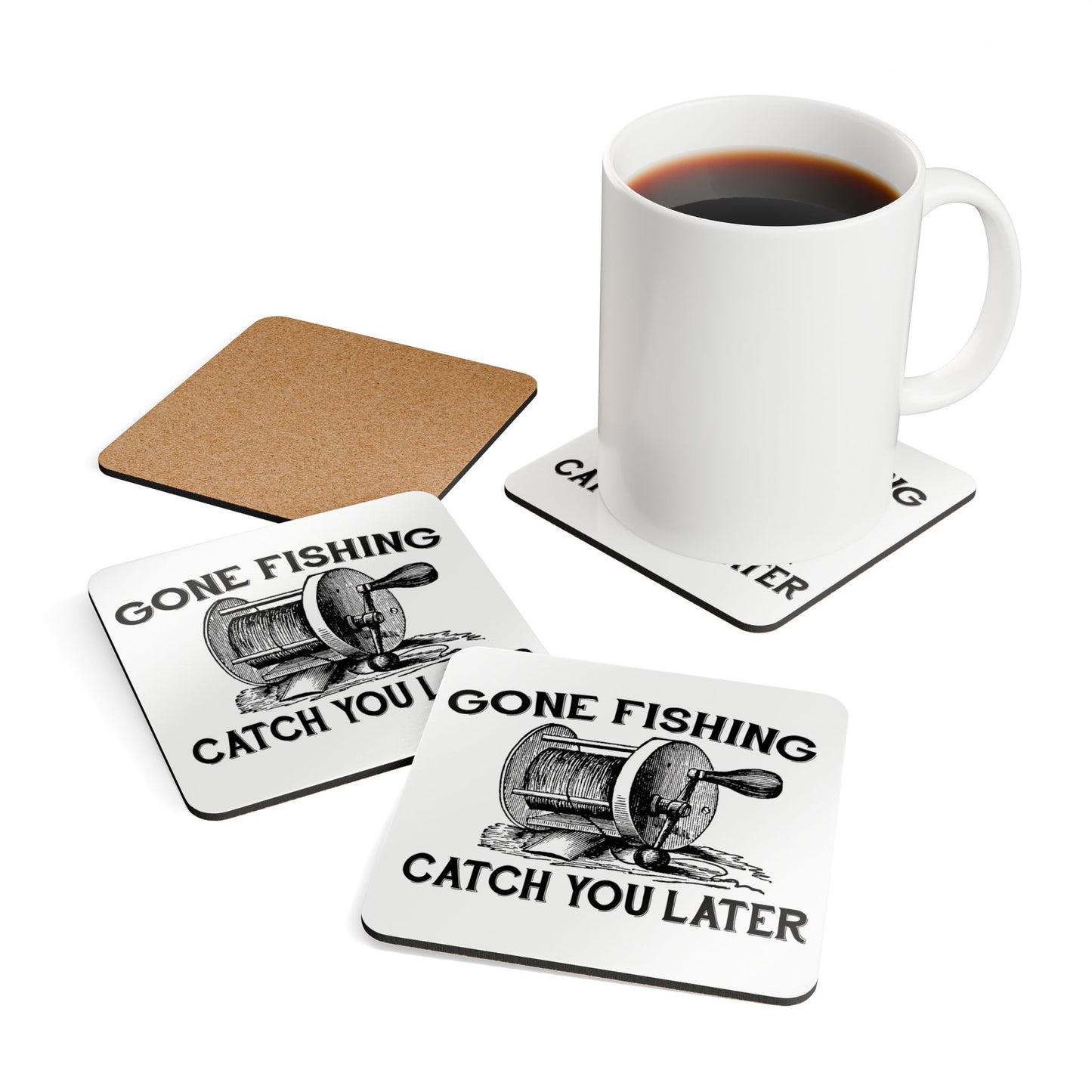 Gone Fishing Catch You Later Corkwood Coaster Set