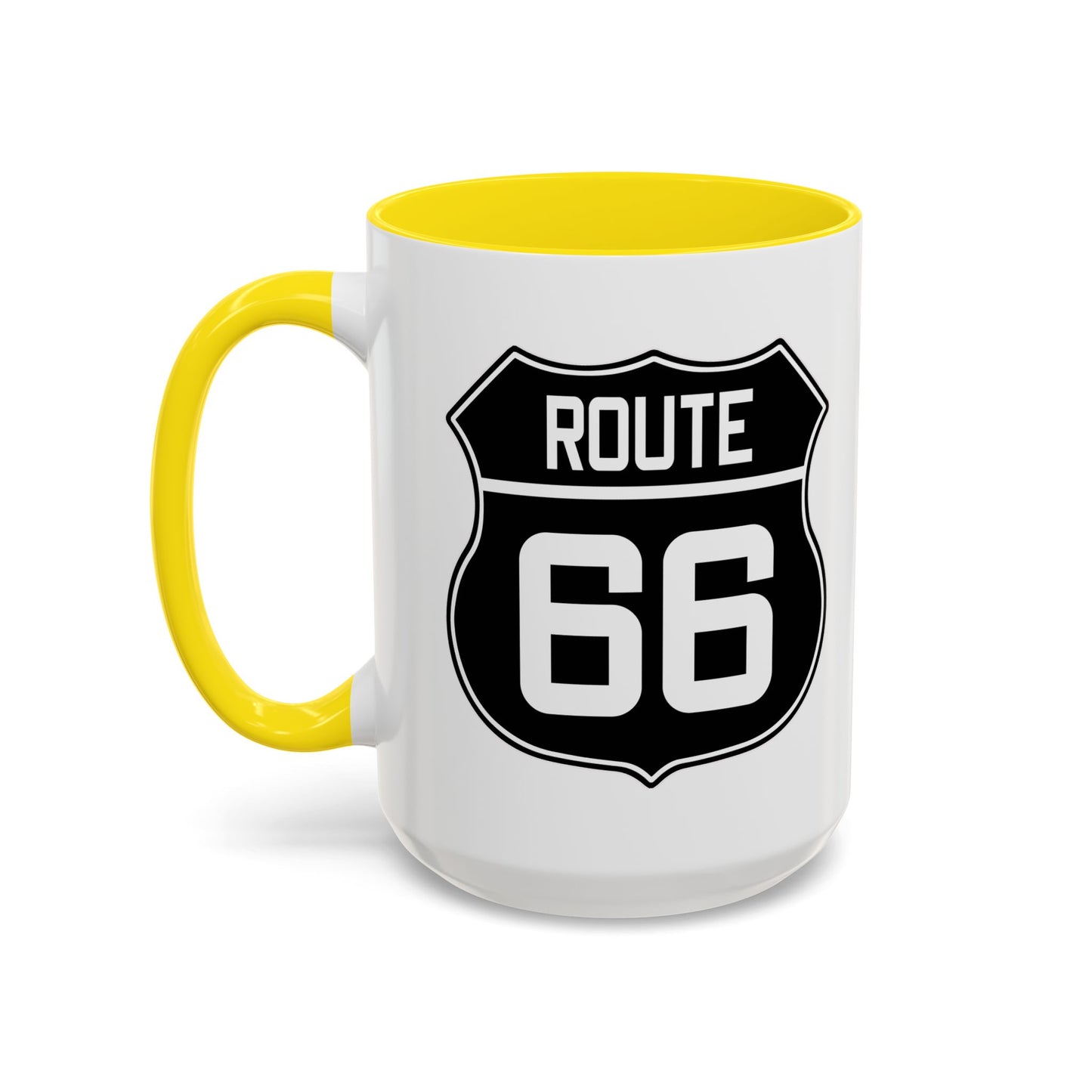 Coffee Mug Black and White Route 66 Highway Shield Design