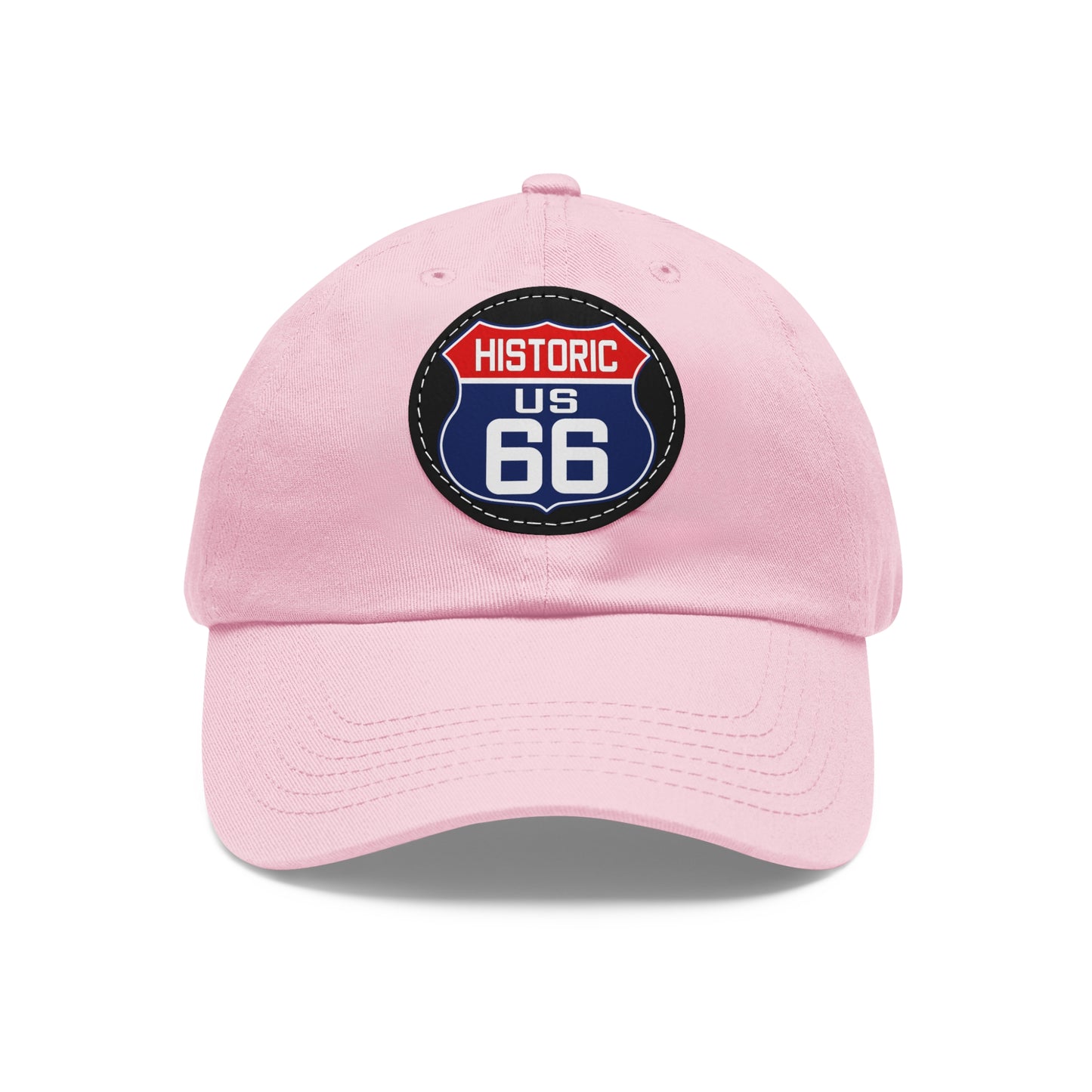 Route 66 Inspired Dad Hat in Red, White and Blue Dad Hat with Leather Patch (Round)