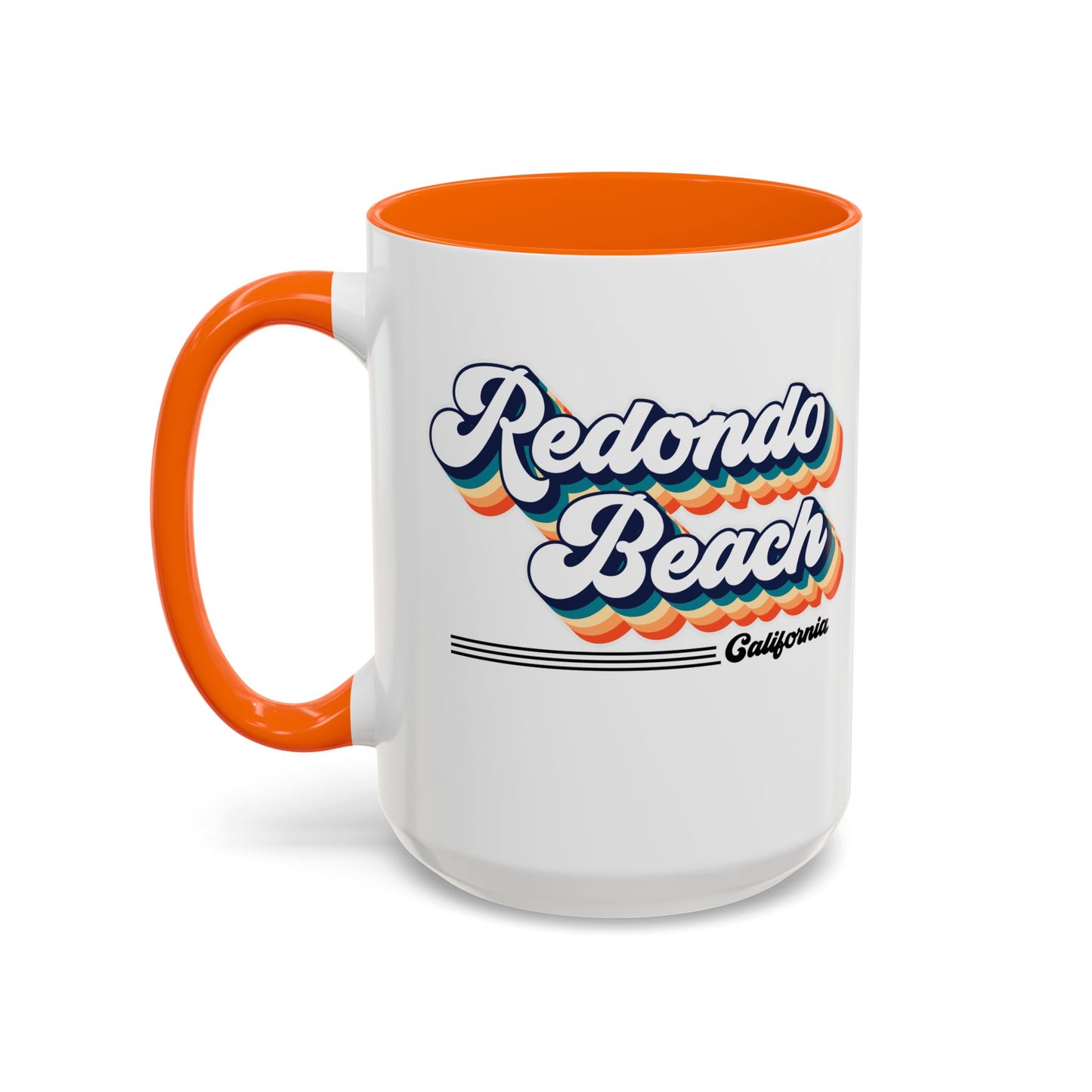 Coffee Mug, Redondo Beach Retro 80s Vibe Big Text, Tea Cup, Hot Chocolate Mug, Unique Gift for Beach Lovers, Birthday Gift for Coffee