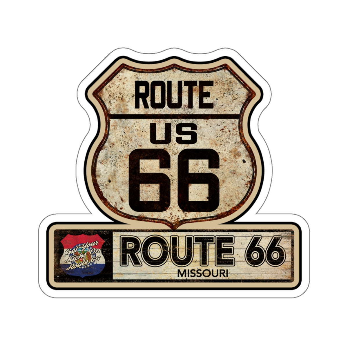 Vintage Missouri Route 66 Shield Sticker - Travel Souvenir Kiss-Cut Stickers