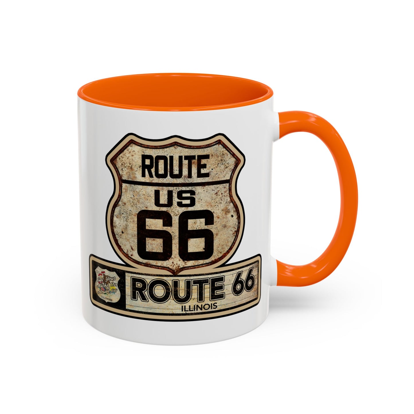 Mug, Vintage Route 66 Shield with Illinois State flag Coffee Cup, Gift for Traveler, Illinois Souvenir Drinkware, Route 66 Collector Mug,