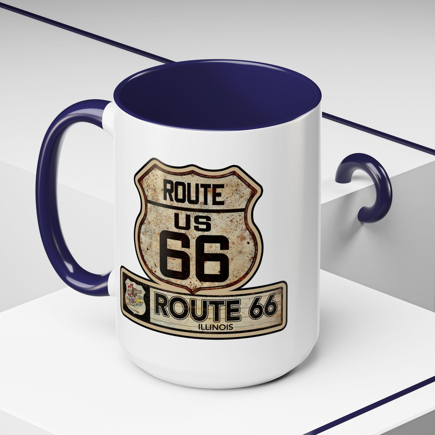 Mug, Vintage Route 66 Shield with Illinois State flag Coffee Cup, Gift for Traveler, Illinois Souvenir Drinkware, Route 66 Collector Mug,